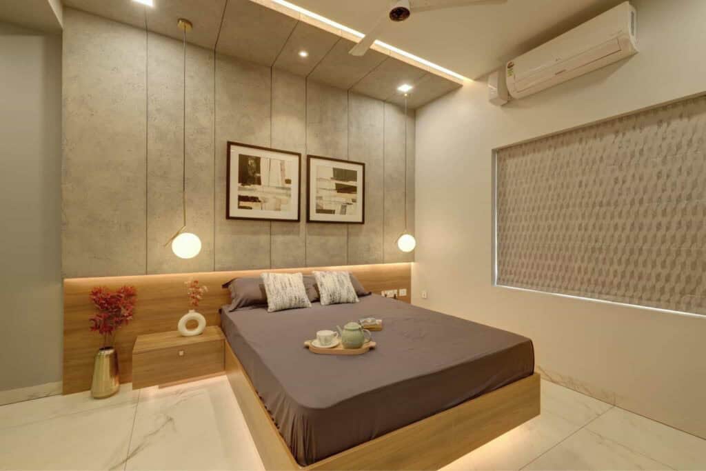 Modern living room interior in beige and ivory tones designed by GreatSpace in Kollam, Kerala
